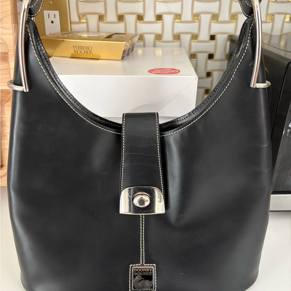 Dooney & Bourke Black Hobo Bag with Silver Accents